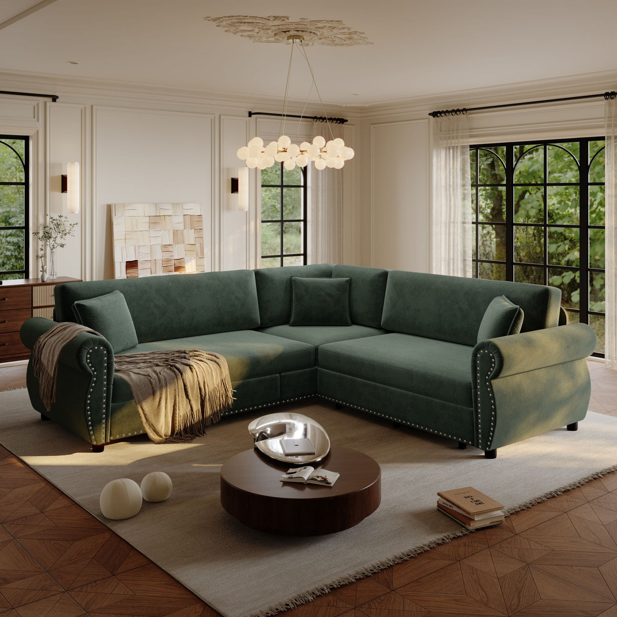 L-Shaped Sofa Couch With Pull-Out Bed