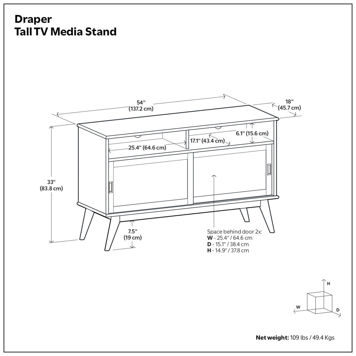 Draper - Handcrafted Mid Century Low TV Media Stand