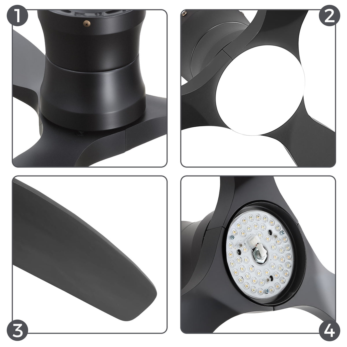 52" Ceiling Fan With Light, Dimmable DC Reversible Motor, 3 Blades