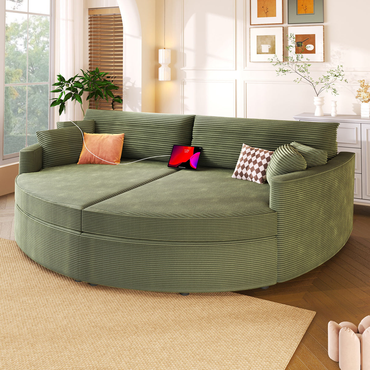Oversized Double Chaise Lounge Sofa With USB Ports