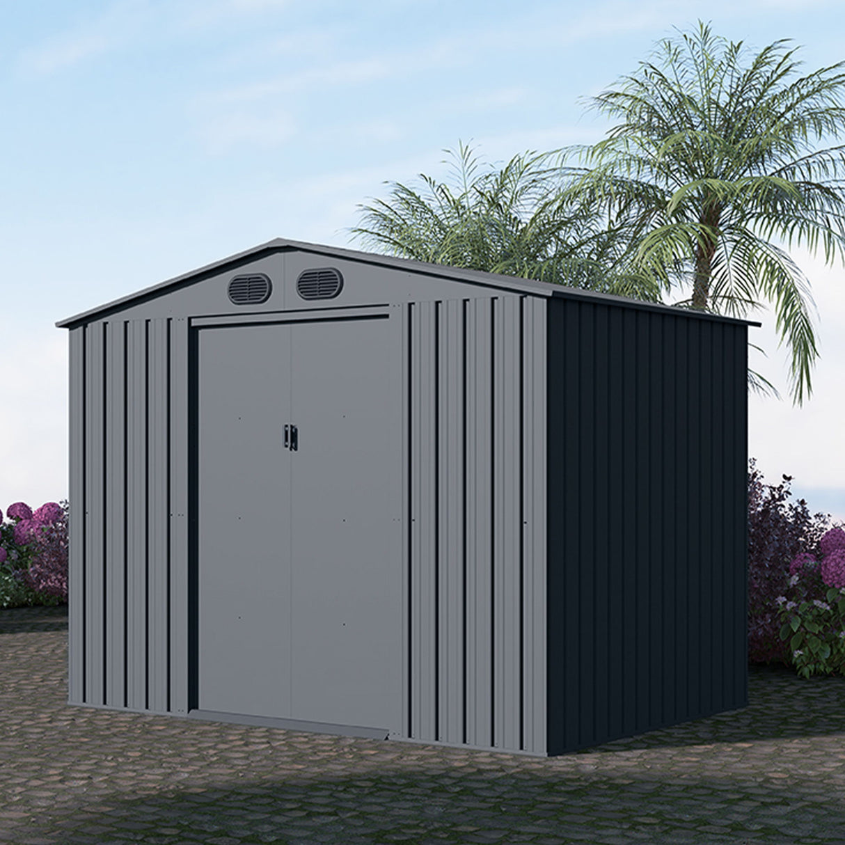 Garden Metal Shed Outdoor Storage Building Weatherproof Steel 6x8ft Dark Gray