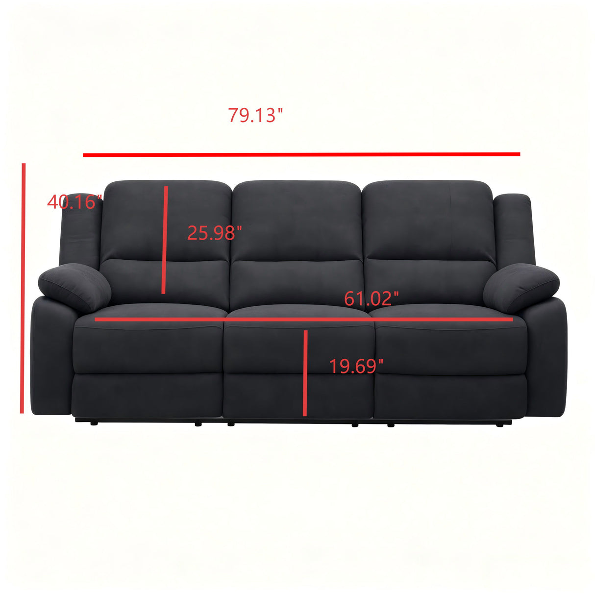 Modern 3 Seat Manual Reclining Sofa With Deep Recline