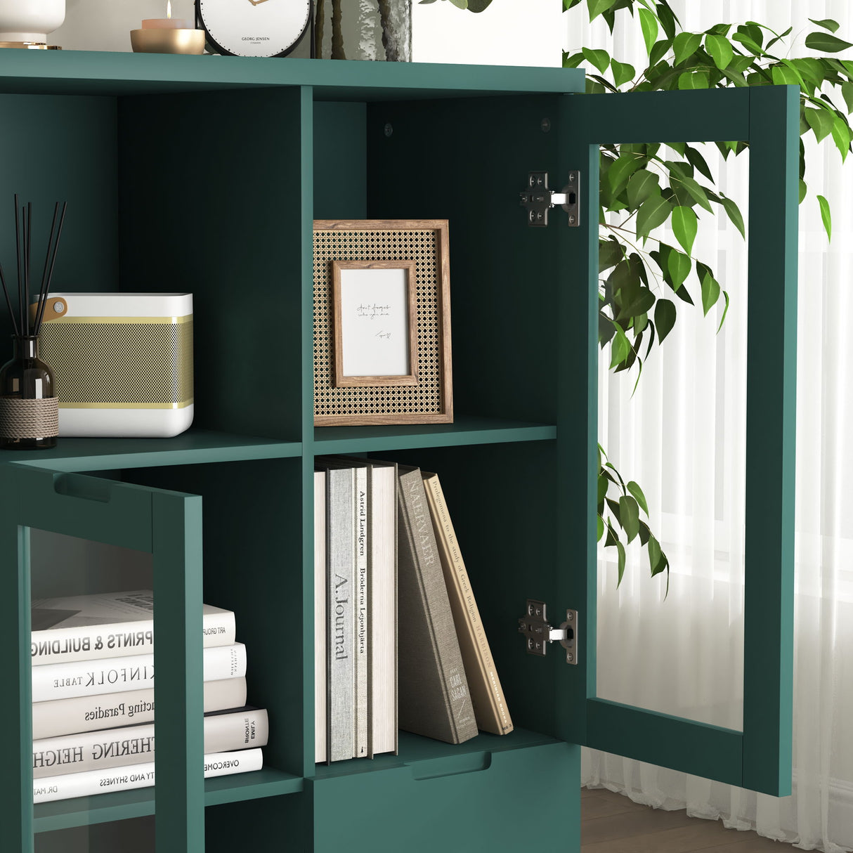 Modern Cabinet With Glass Doors And Drawer