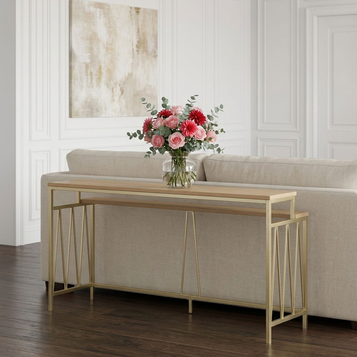 Santorini - 72" Rectangle Wood Console Table - Natural / Brando Brass
