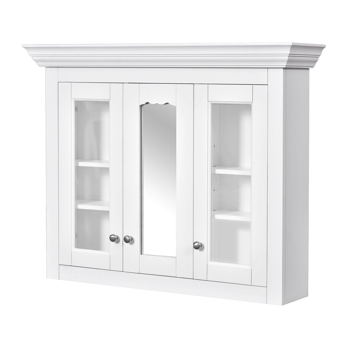 Bathroom Medicine Cabinet With Mirror, 5 Adjustable Closed Shelves, Wall-Mounted - White