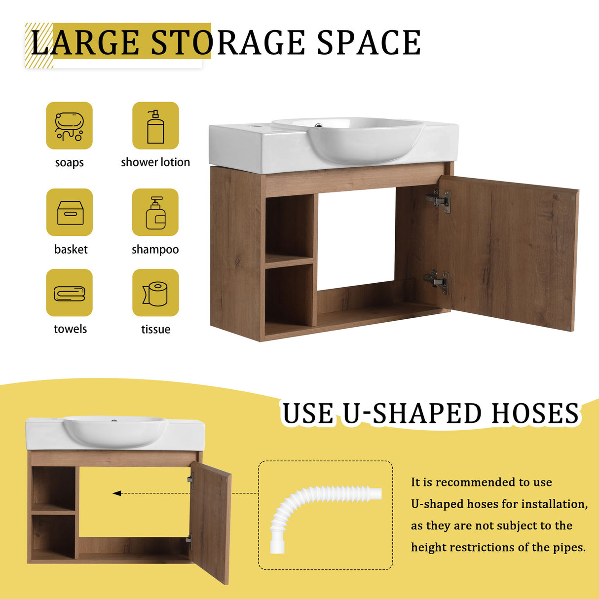 Sleek Design Freestanding Bathroom Vanity With Sink, Soft Close Door