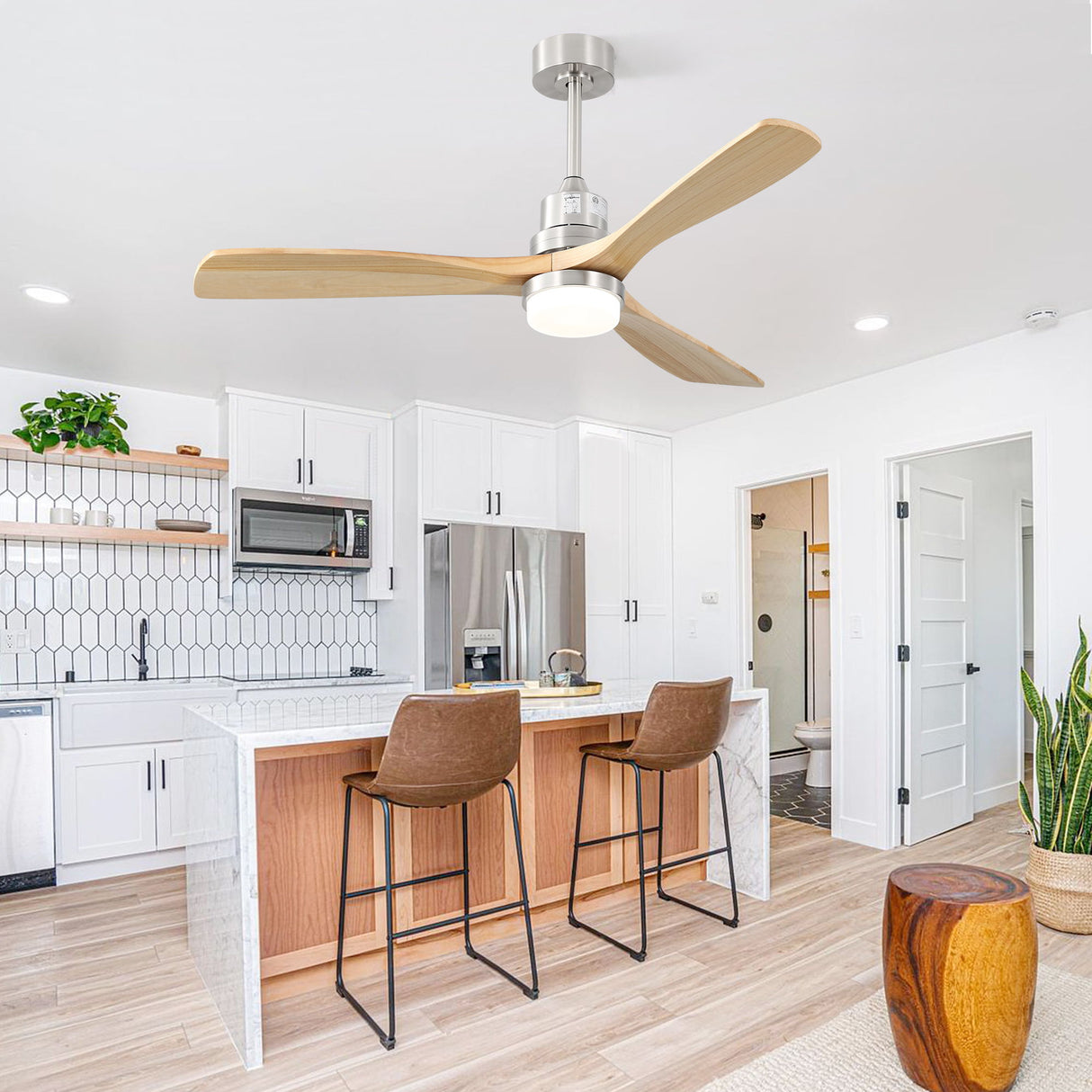 Indoor Ceiling Fan With Dimmable LED Light, 6 Speed Remote Controlled DC Motor, Reversible Blades - Brushed Nickel