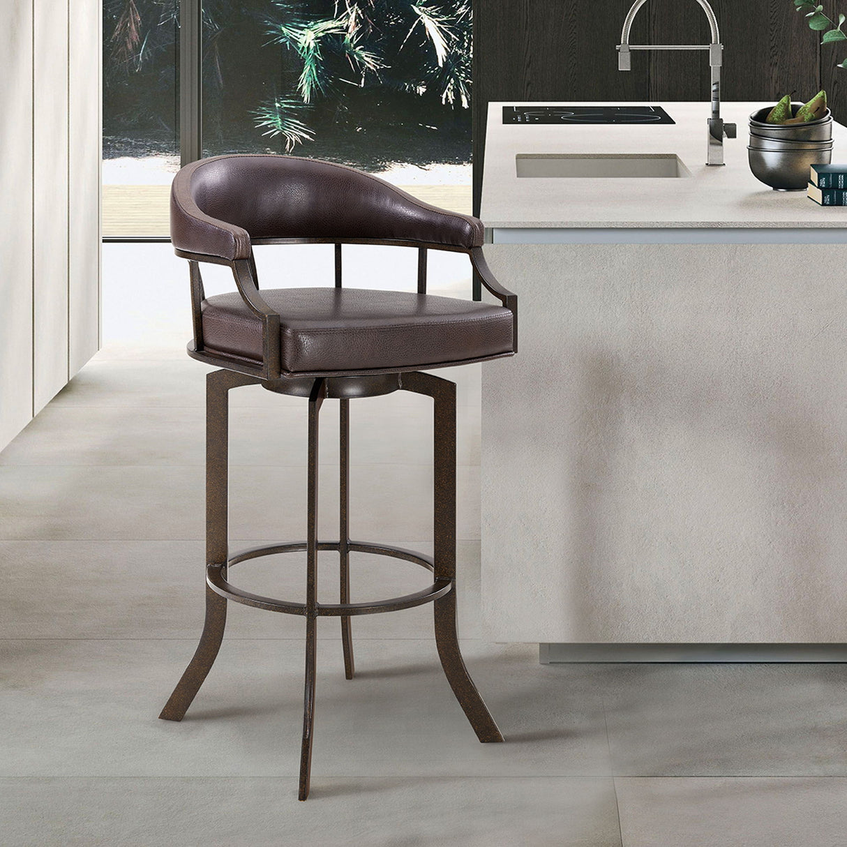 Edy - Swivel 26" Auburn Bay And Brown Faux Leather Bar Stool
