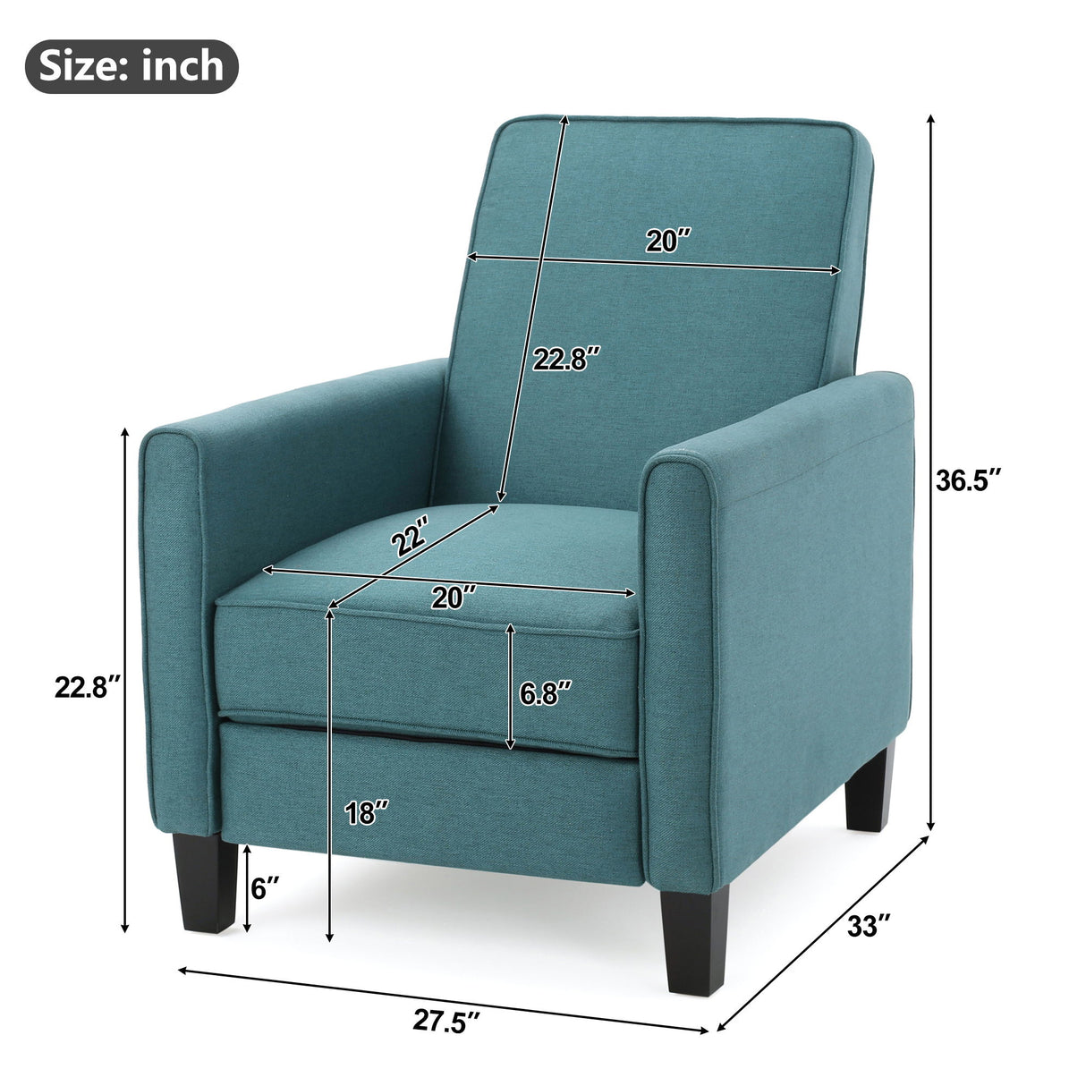 Upholstered Push Back Recliner Chair For Living Room