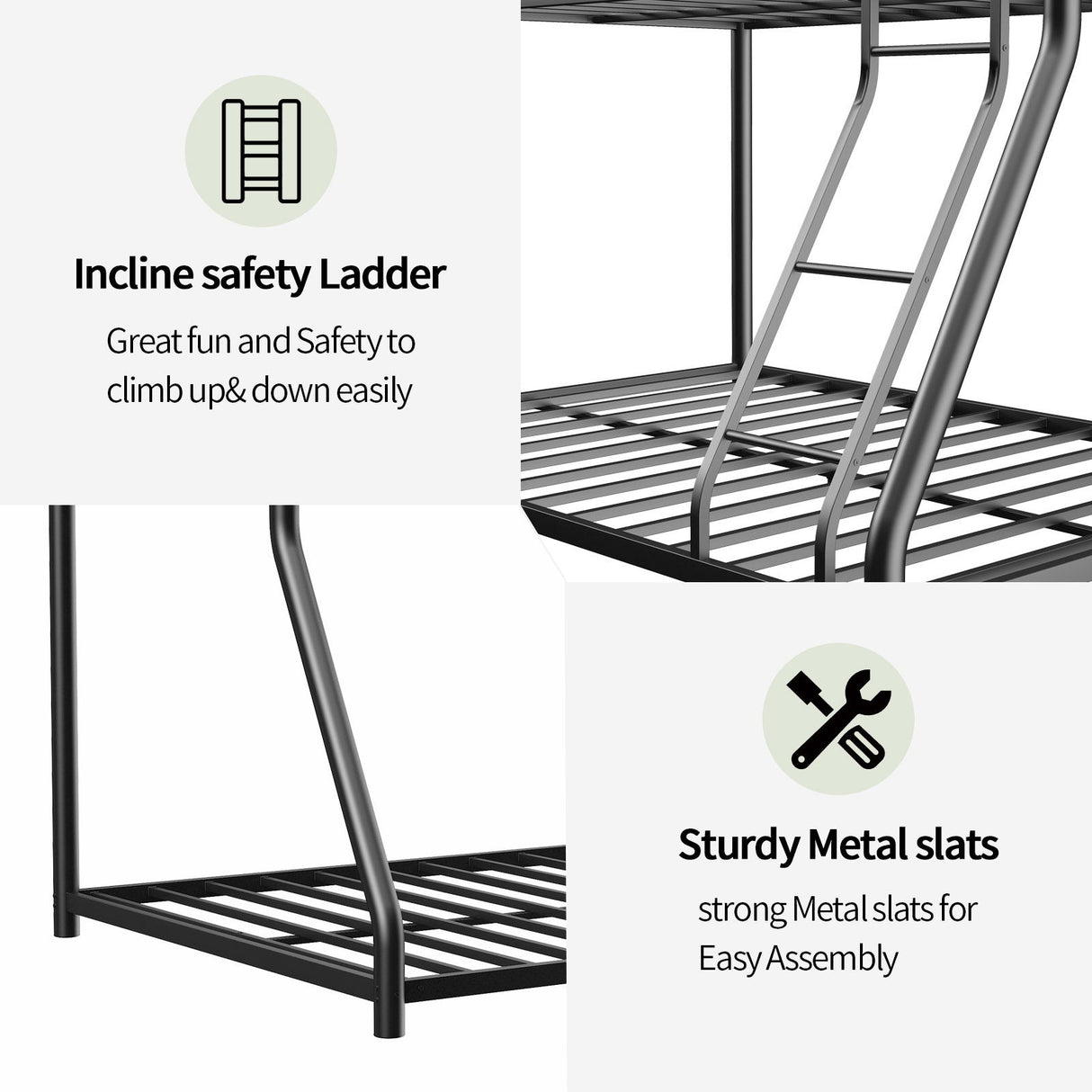 Bunk Bed Frame With Ladder And Guardrail, Heavy Duty Noise Free Design Metal Construction
