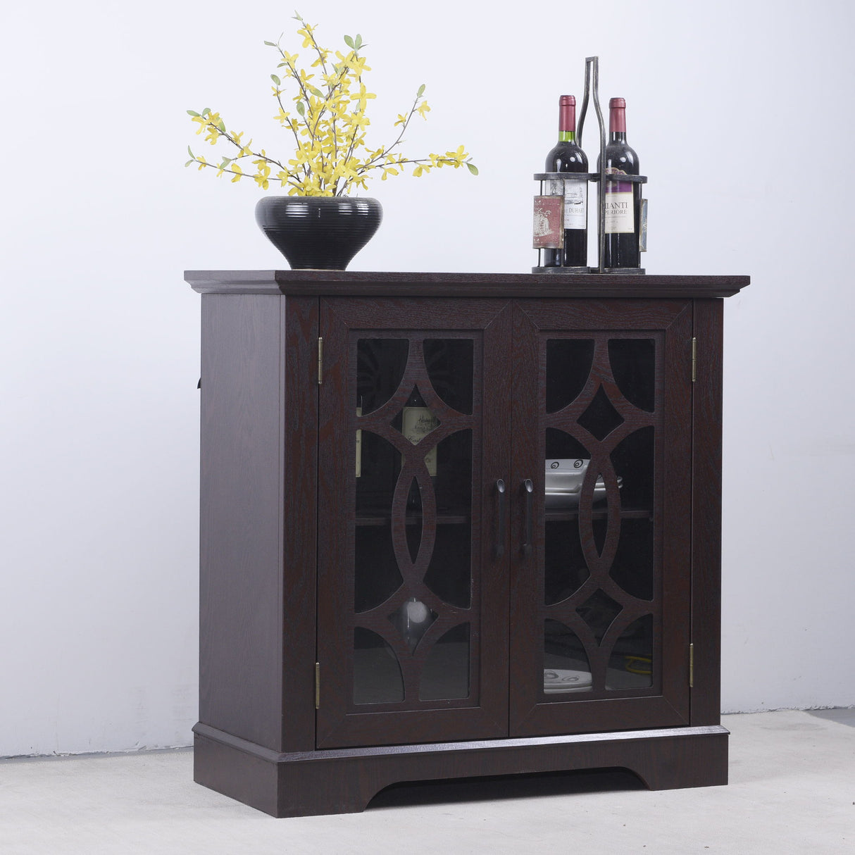 Modern Sideboard With Tempered Glass Doors - Ox Blood Red