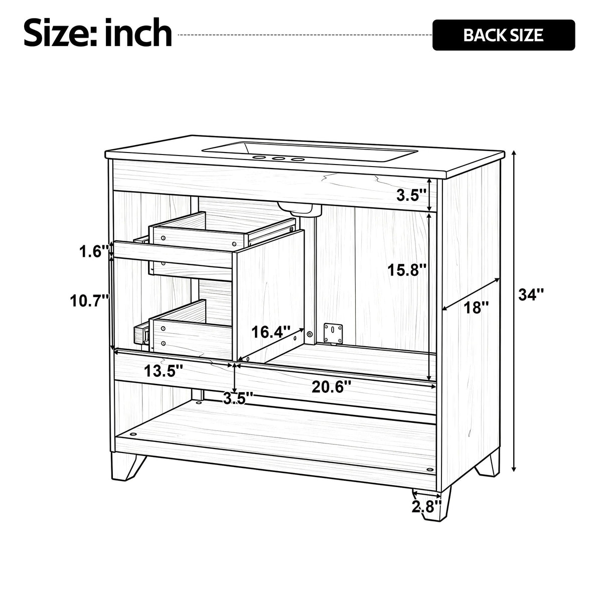 36" Bathroom Vanity With Sink, Soft Close Drawers - Natural