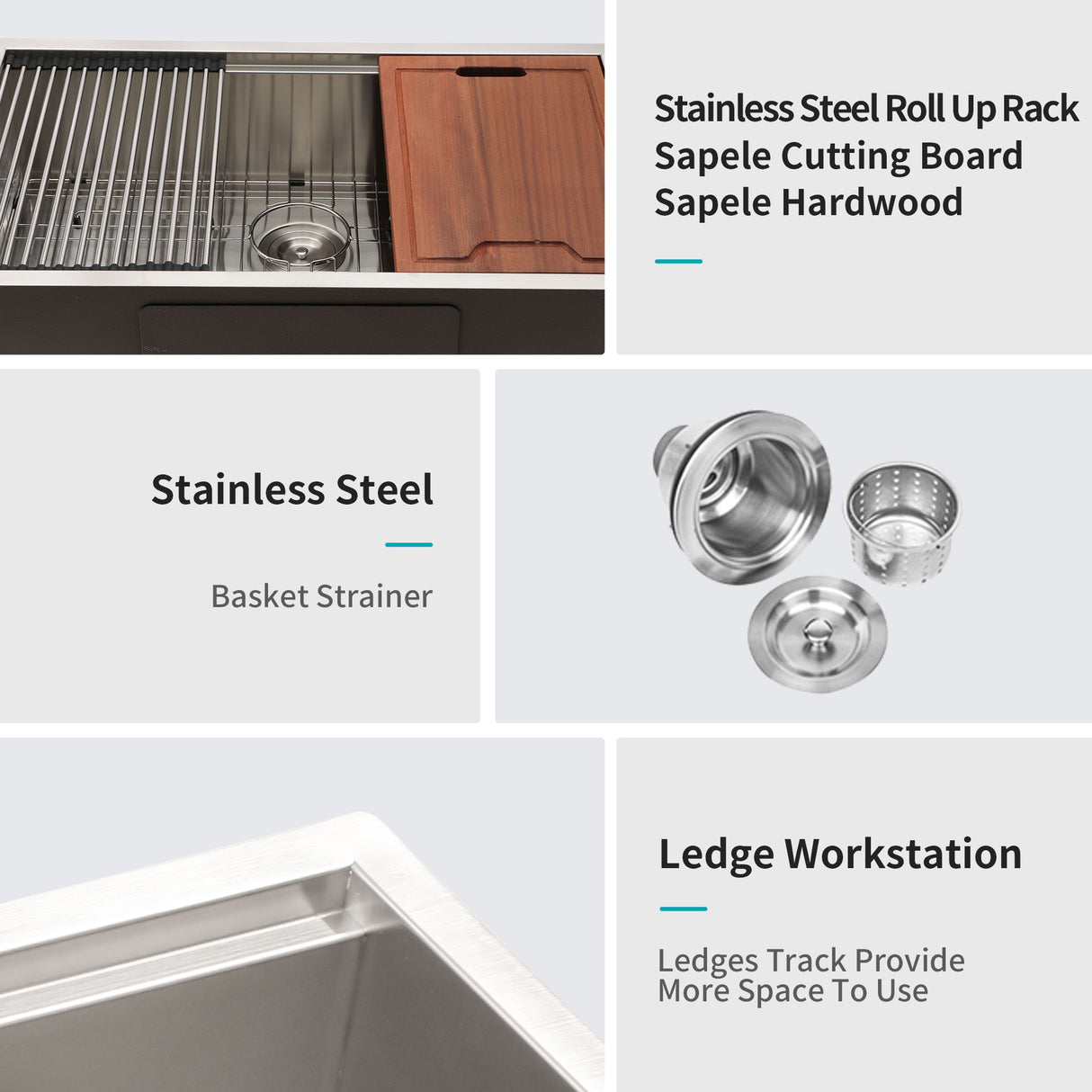 Premium Single Bowl Undermount Workstation Kitchen Sink With Accessories, Finish, 16 Gauge Stainless Steel - Brushed Nickel