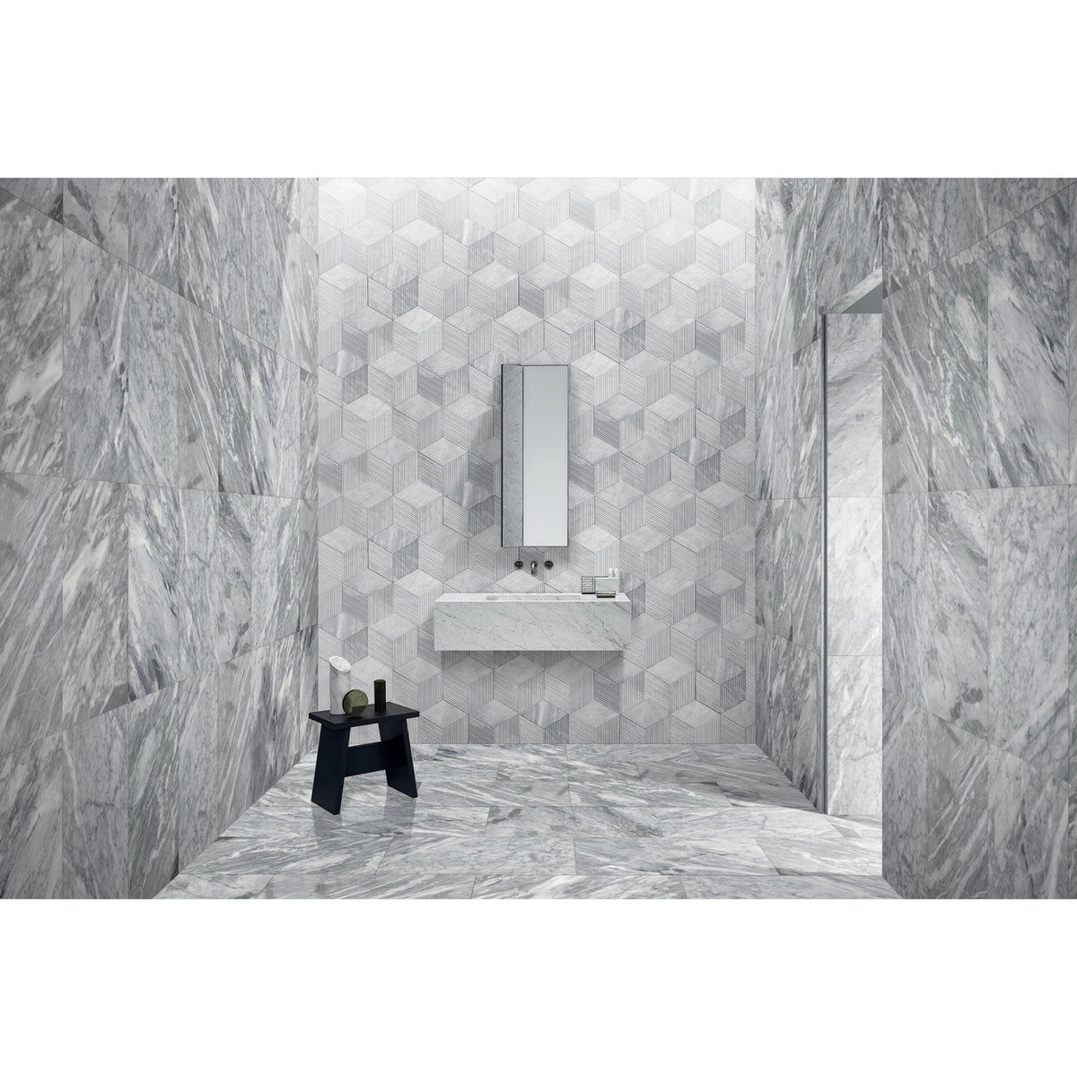 Hexagon Natural Stone Marble Tile, 3D Fluted (Set of 12)