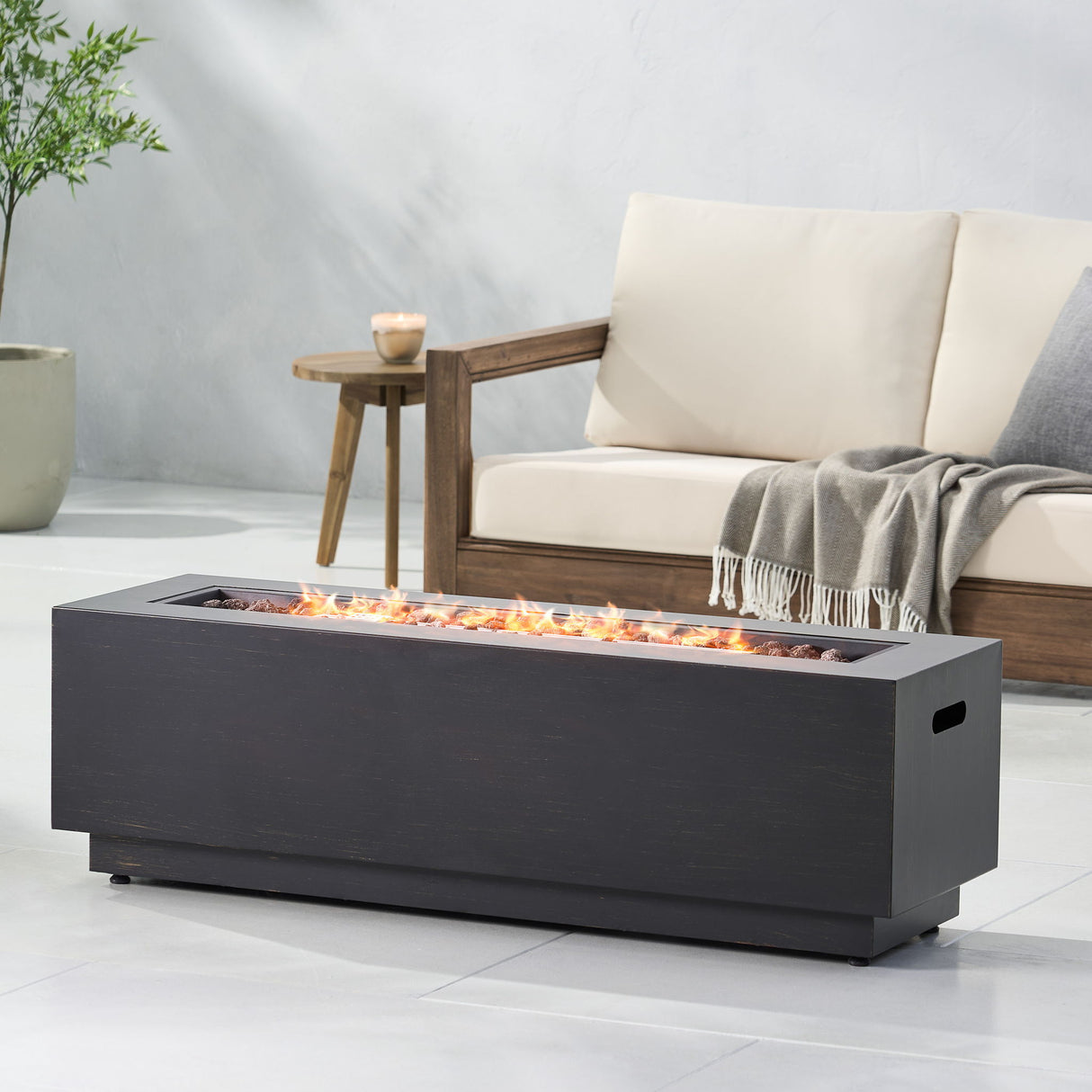 Modern Outdoor Iron Propane Fire Pit, 50, 000 Btu, Sleek Design - Brown / Gold