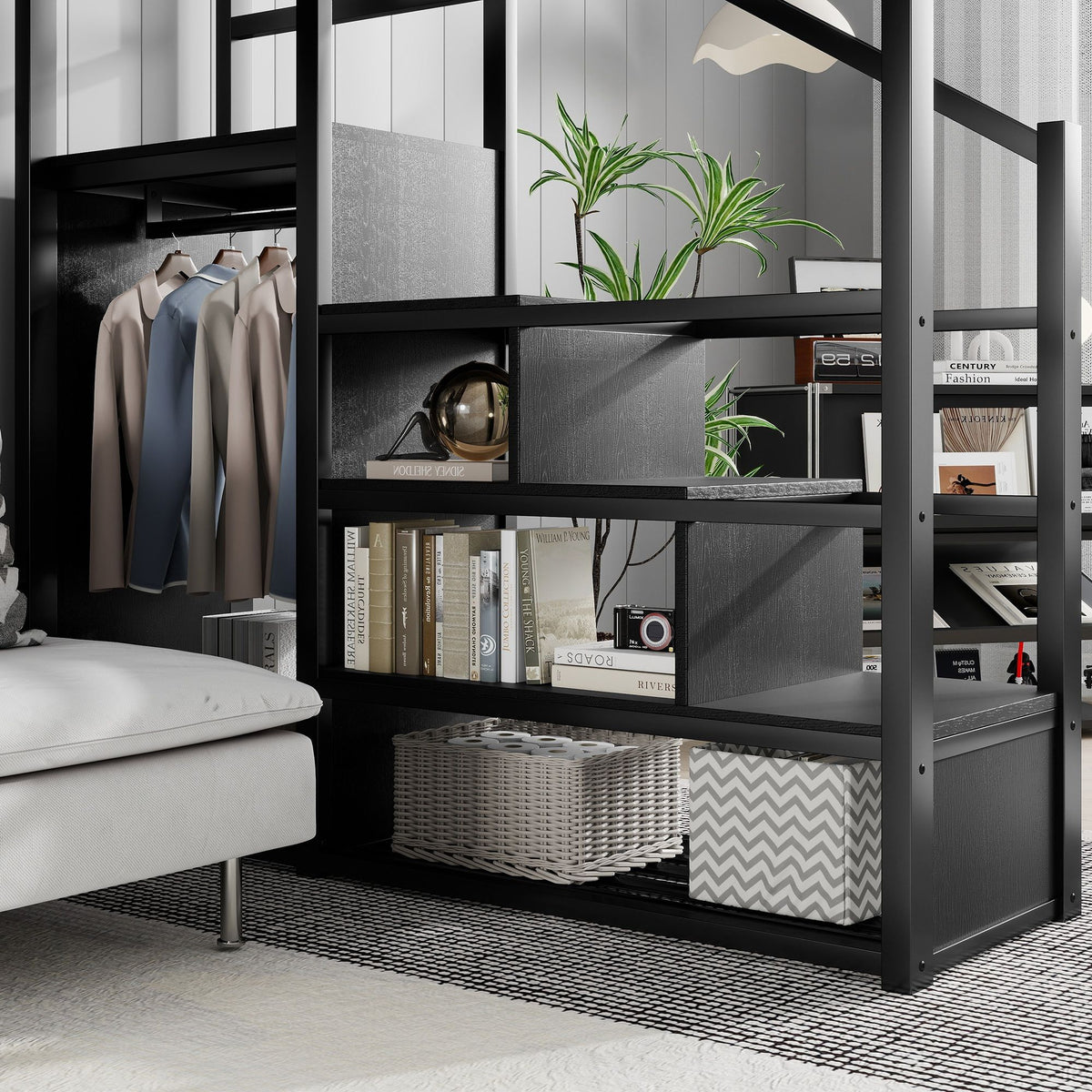 Loft Bed With Storage Shelves, Wardrobe