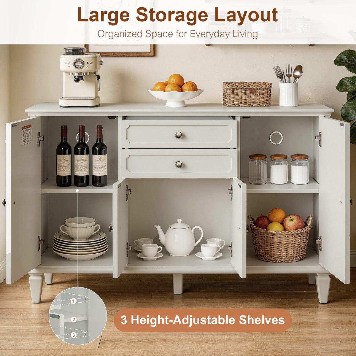 Sideboard Buffet Cabinet With 4 Doors And 2 Drawers, Console For Kitchen