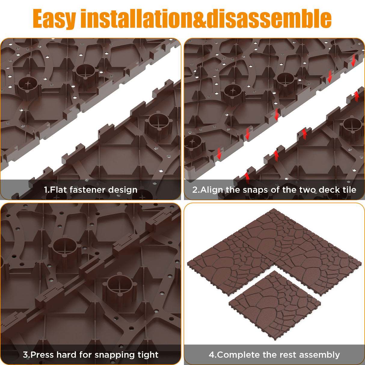 Stone Texture Patio Deck Tiles, 44 Pieces