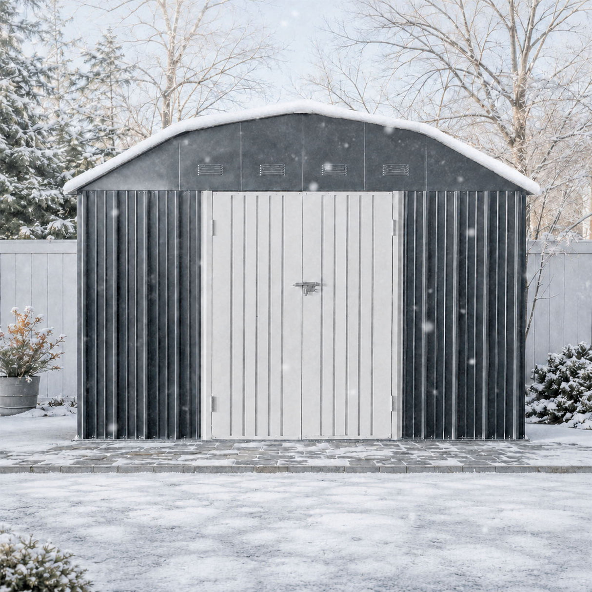 10 Ft X 12 Ft Outdoor Metal Storage Shed With Arch Roof With Lockable Doors For Backyard Garden Patio Lawn - Black