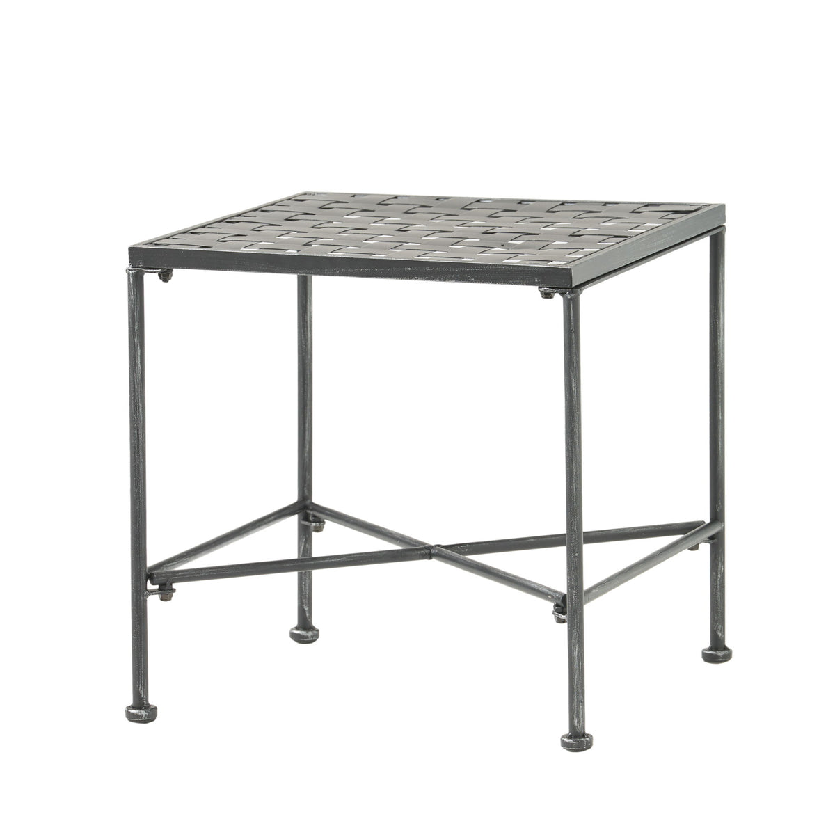 Outdoor Square Side Table With X Shaped Iron Frame - Black