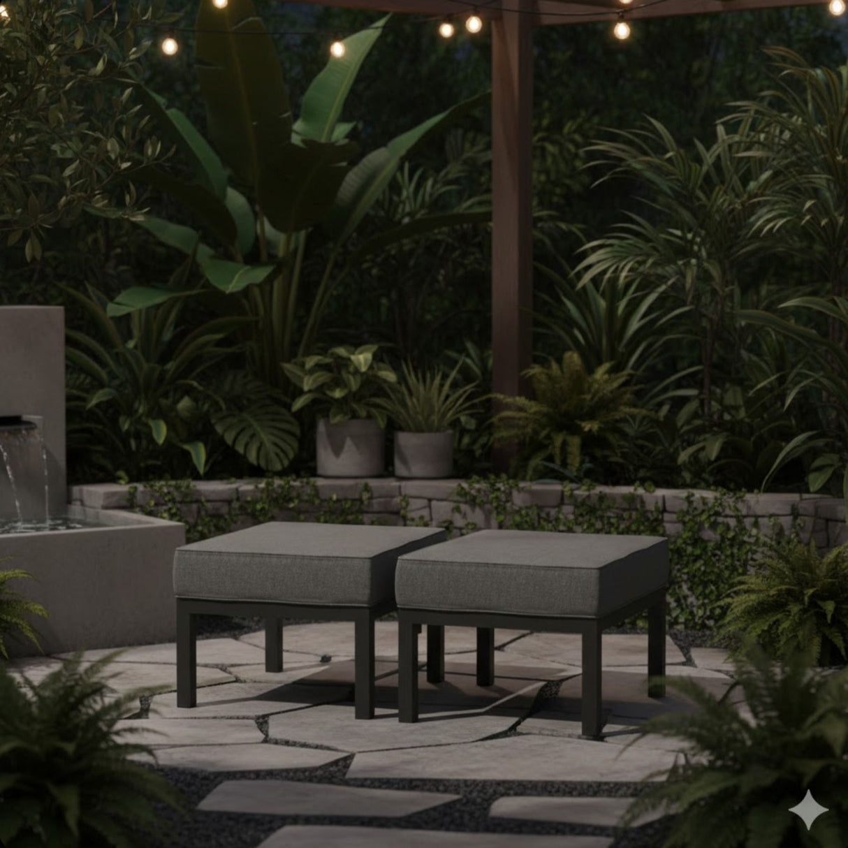 Patio Ottomans With Cushions, All Weather Footrests (Set of 2) - Dark Gray