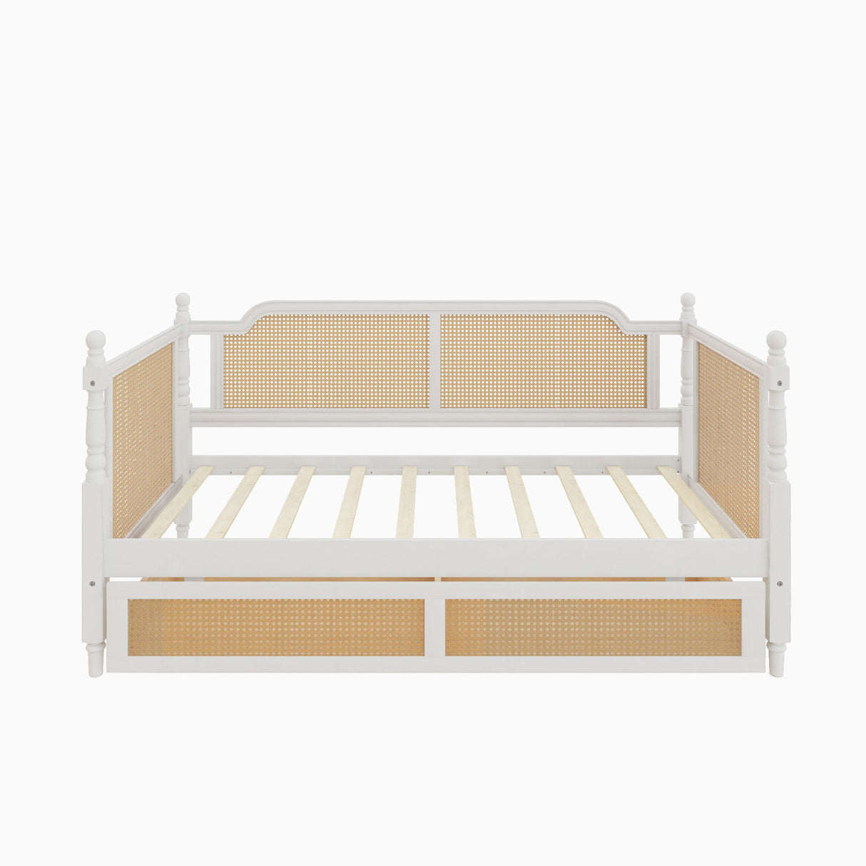 Traditional Style Rattan Daybed, No Box Spring Needed
