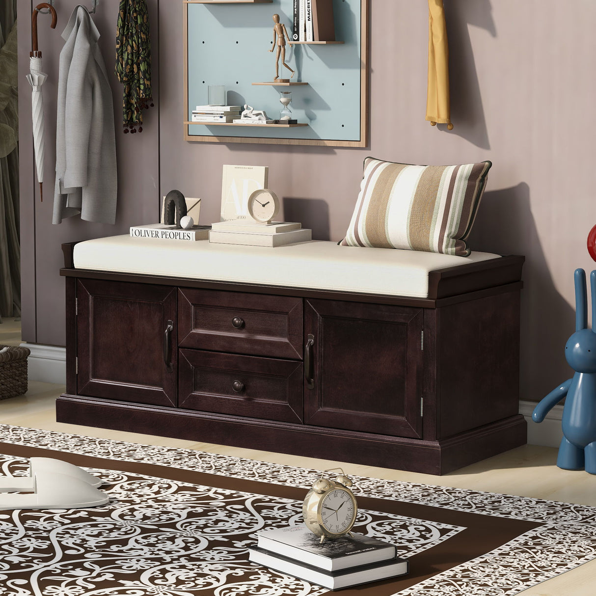 Hearth & Haven Daisy - Storage Bench With 2 Drawers And 2 Cabinets