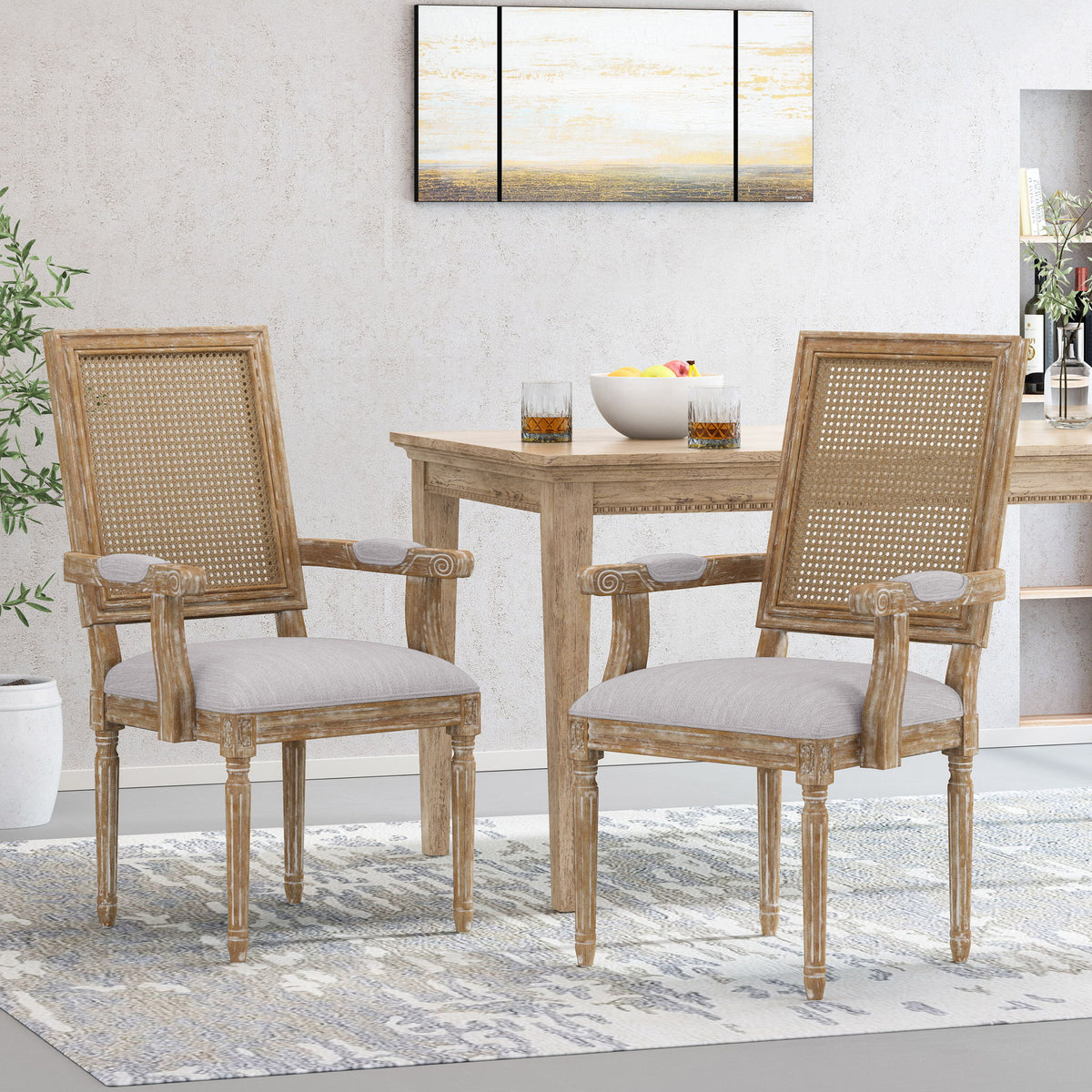 Elegant French Country Style Dining Chair With Cane Backrest
