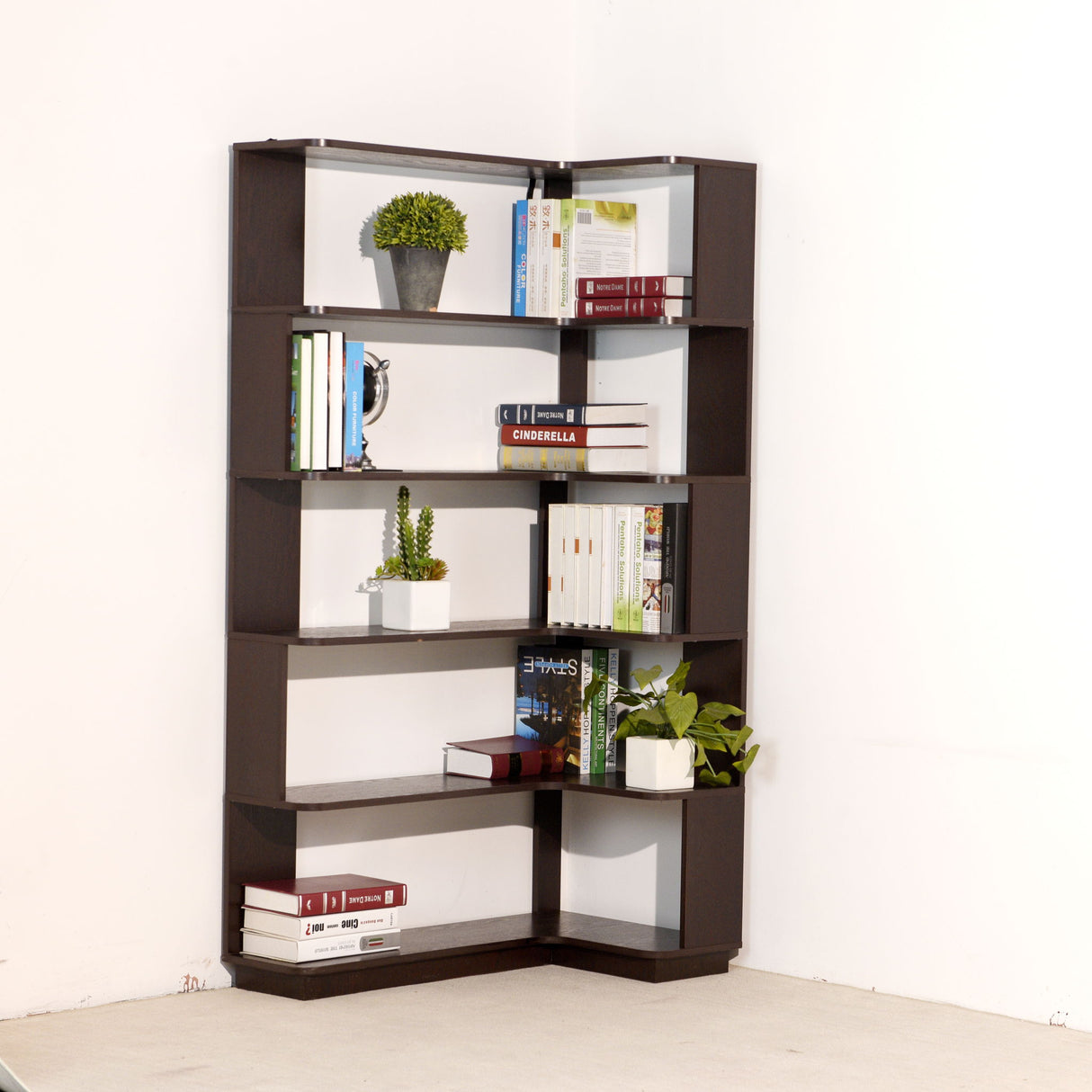 Ox Blood - Red 90Cm L-Shaped Freestanding Corner Bookshelf With Anti Tip Safety, Storage Cabinet For Living Room - Ox Blood Red