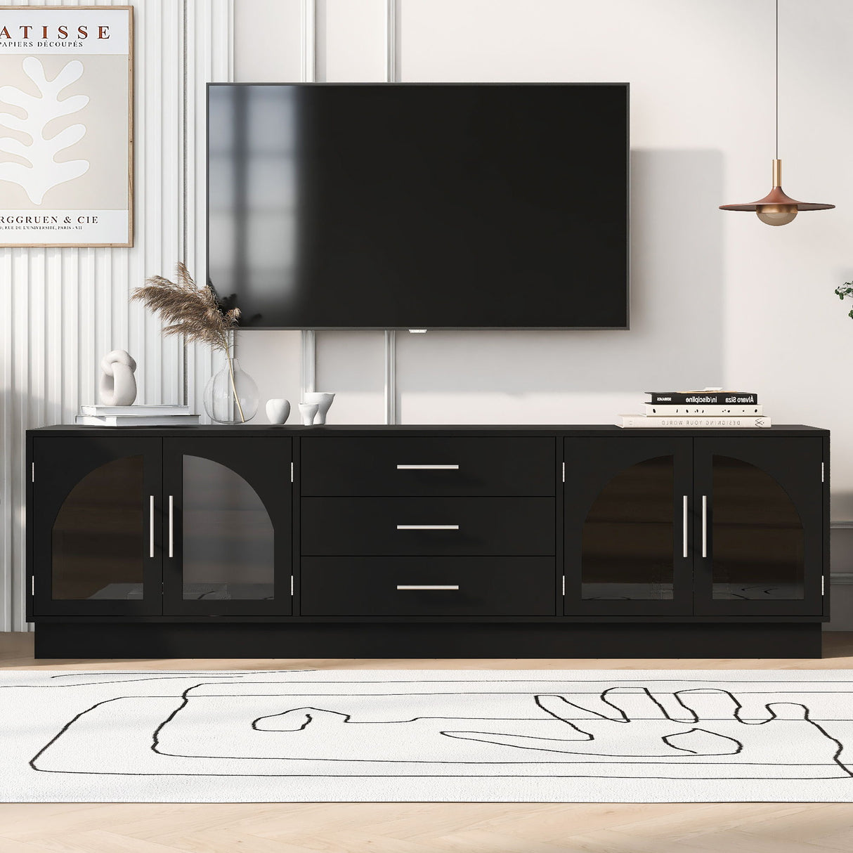 Modern Minimalist TV Stand, Entertainment Center Media Console Cabinet With Adjustable Shelves For Living Room