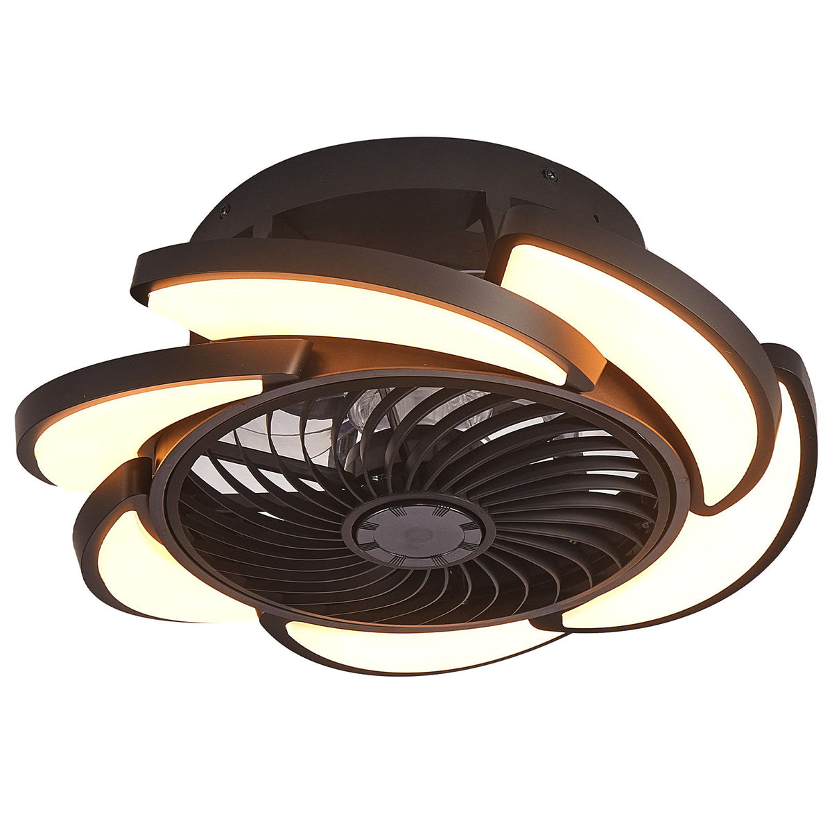 Bladeless Ceiling Fan With Remote Control, 6 Speeds Dimmable Light, Enclosed Low Profile For Living Room - Black