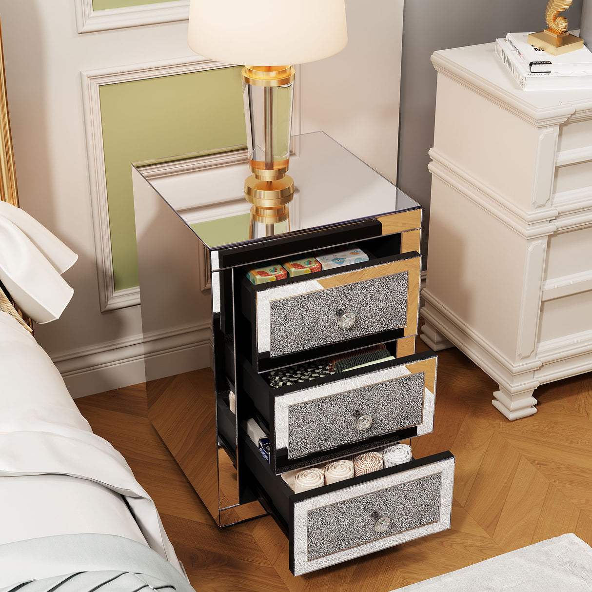3 Drawer Nightstand - Silver