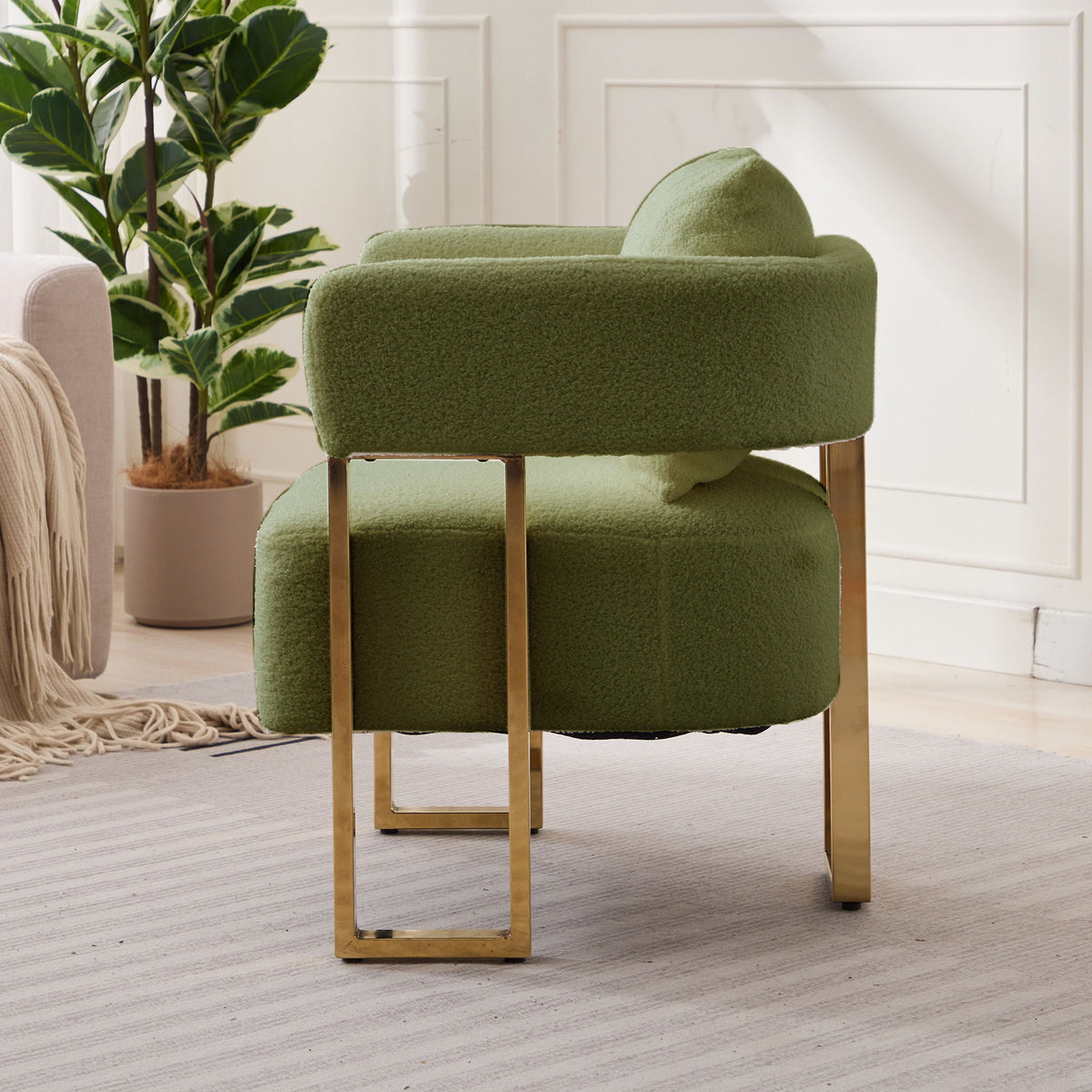 Modern Decorative Chair Teddy Fleece Upholstered And Metal Foot