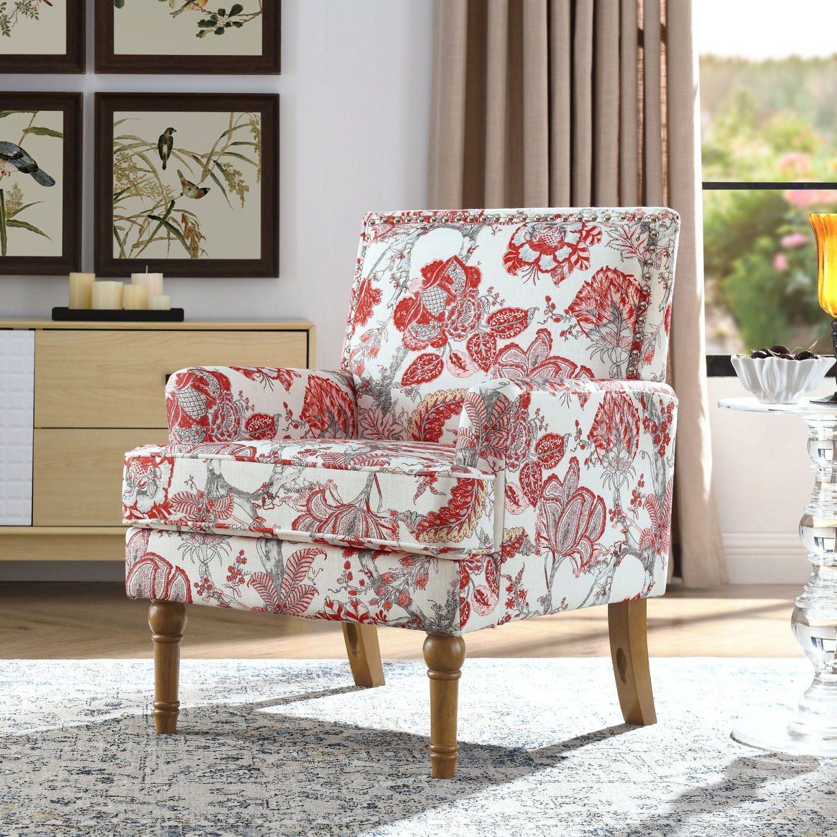 Floral Accent Armchair With Nailhead Trim
