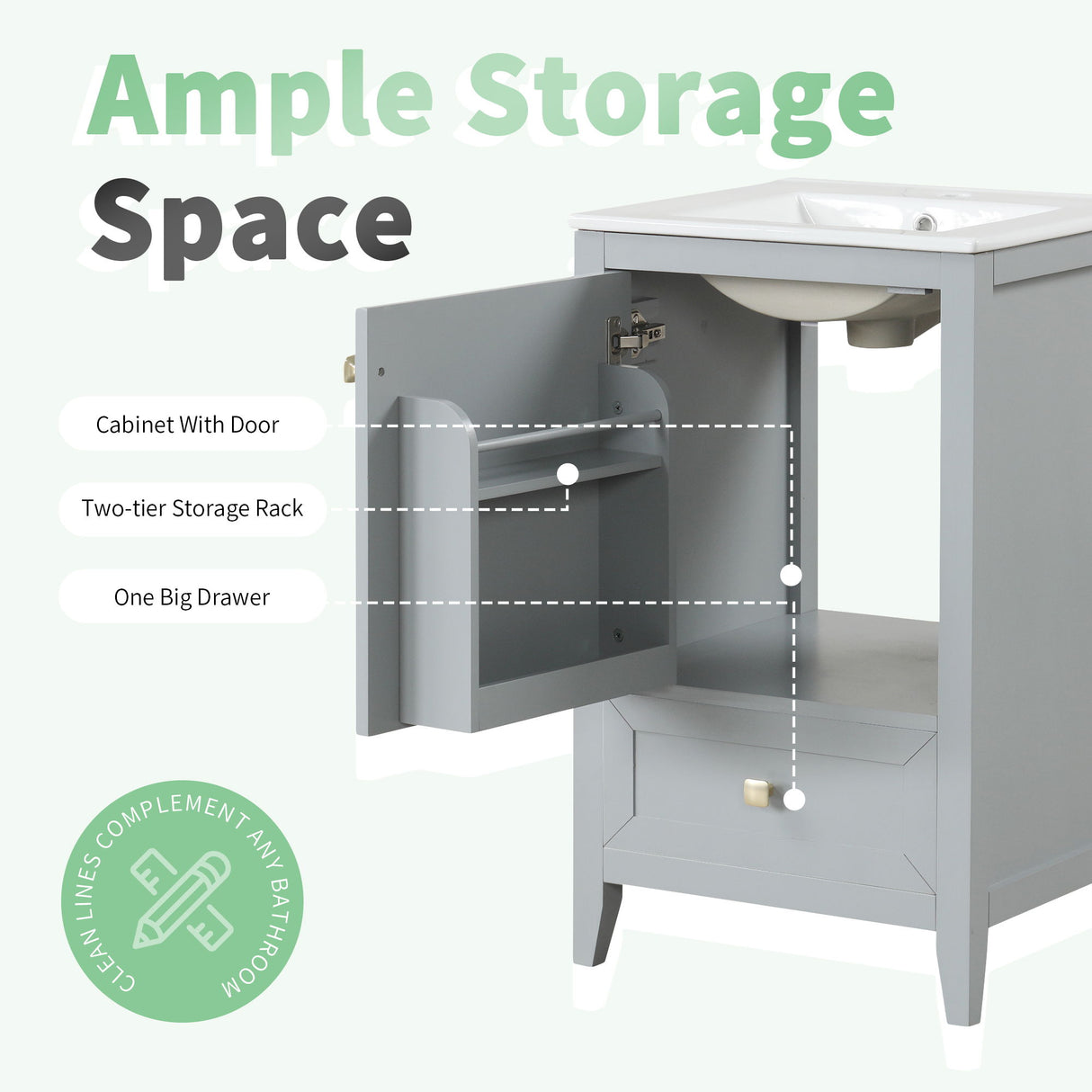 Bathroom Vanity With Sink, Soft Closing Cabinet Door, Storage Rack And Drawer
