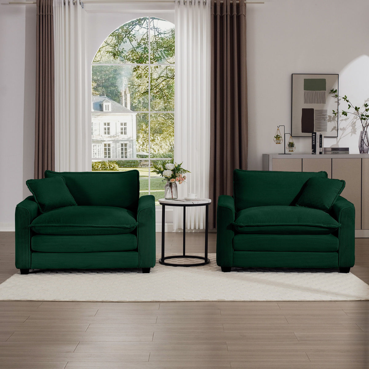 Modern Classic Fabric Single Chair Deep Seat Sofa With Pillow