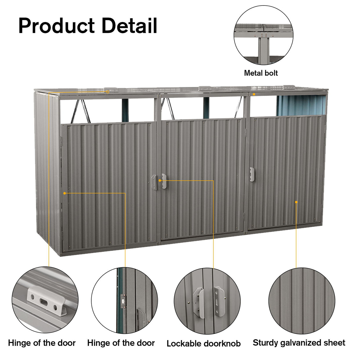 Garbage Bin Shed Outdoor Storage Building Weatherproof Galvanized Steel Housing