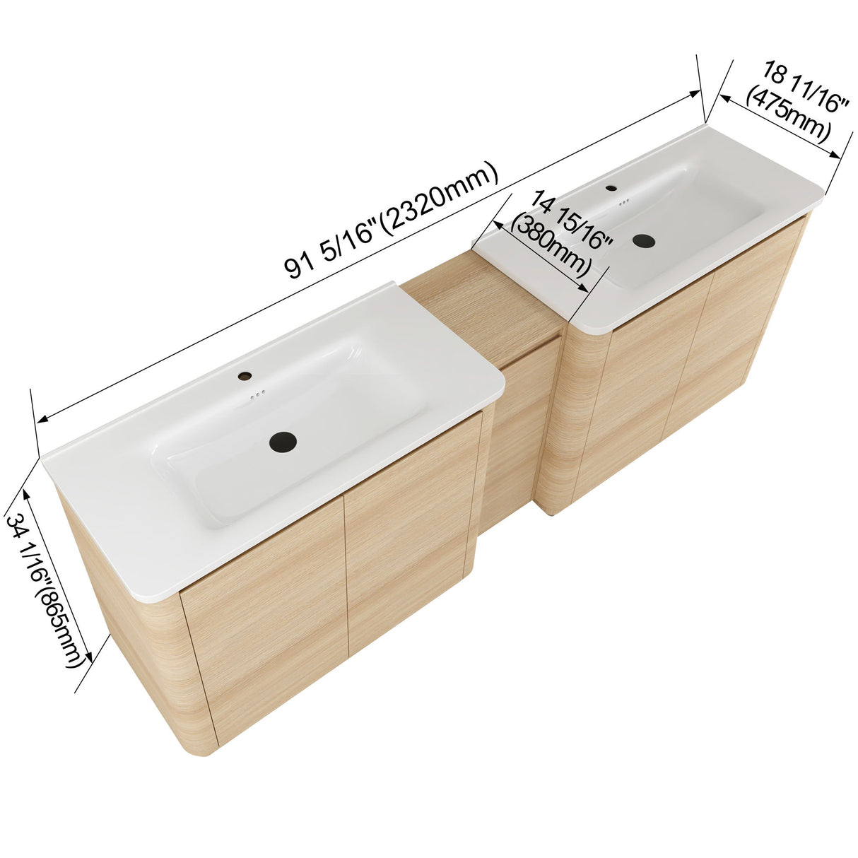 92" Freestanding Bathroom Vanity With Sink, 1 Small Storage Cabinet, Soft Close Door - Ameican White Oak