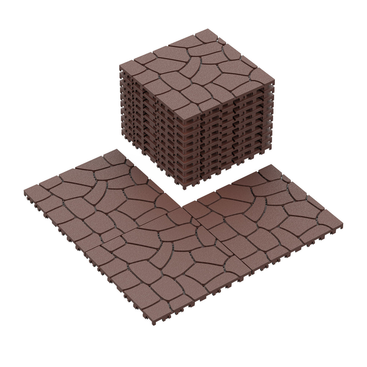 Stone Texture Interlocking Patio Deck Tiles, 44 Pieces