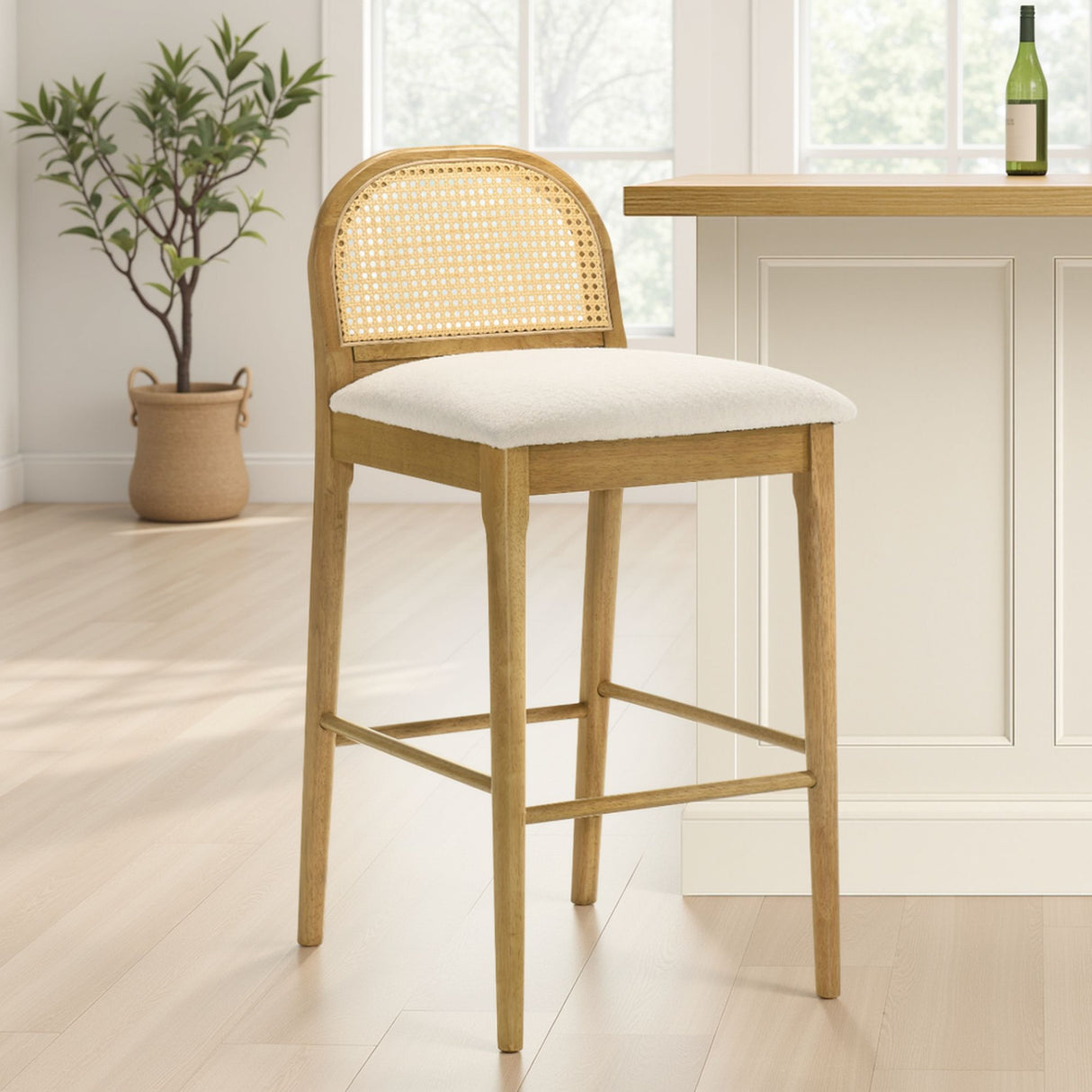 Lucio - Modern Farmhouse Wood Bar Height Kitchen Bar Stool