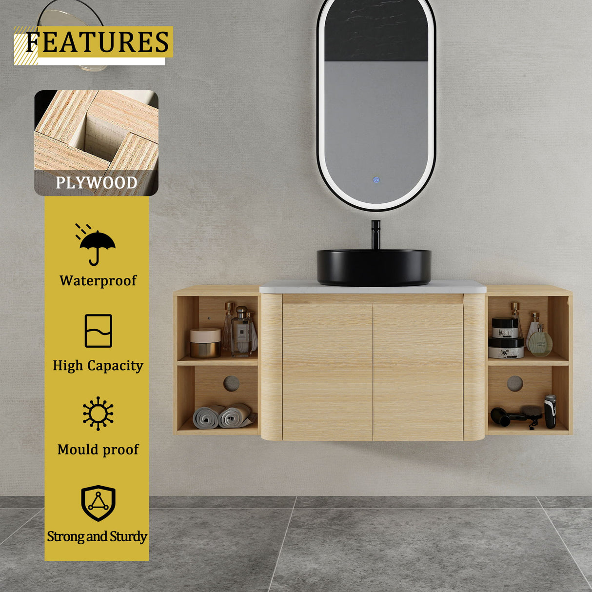 Mounted Bathroom Vanity With Art Sink, 2 Storage Shelves, Soft Close Door