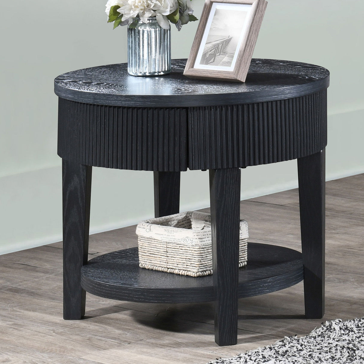 Tate - Round One Drawer End Table - Black