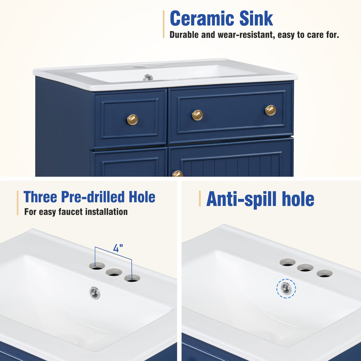 Transitional Style Bathroom Vanity Cabinet With Ceramic Sink