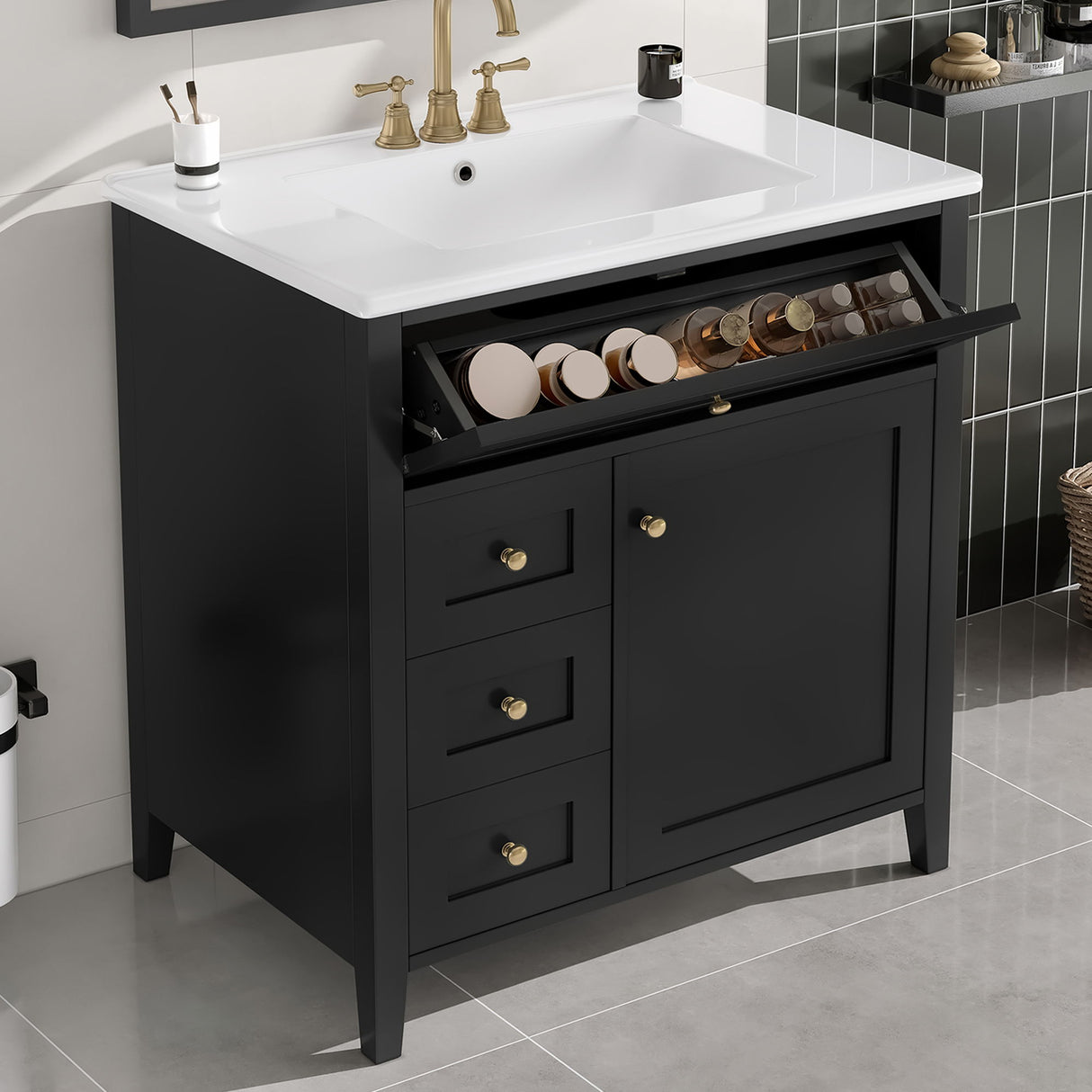 Bathroom Vanity With Sink, 3 Drawers And Adjustable Shelf, Freestanding Storage Unit