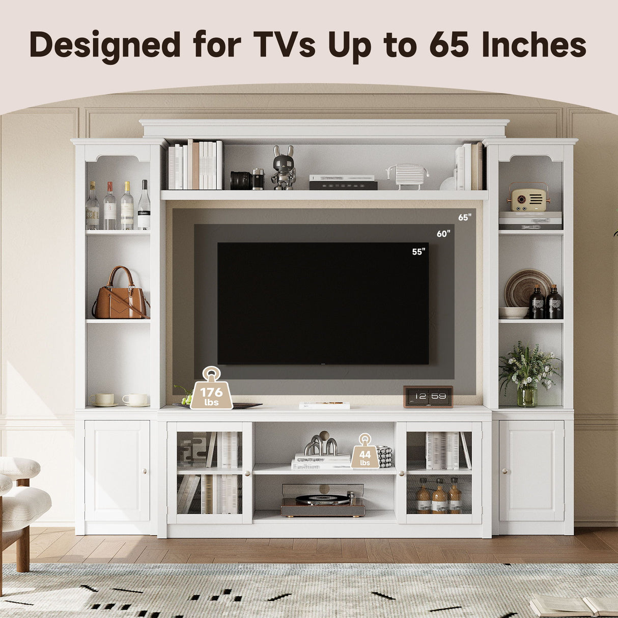All-In-One TV Stand With Bookcase For TVs Up To 65"