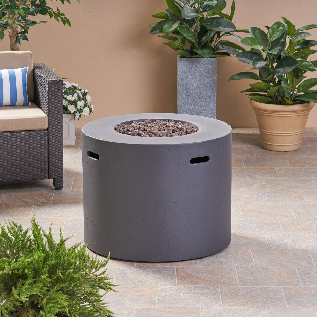 Round Propane Fire Pit Table Modern Outdoor Patio Heater 40000 BTU