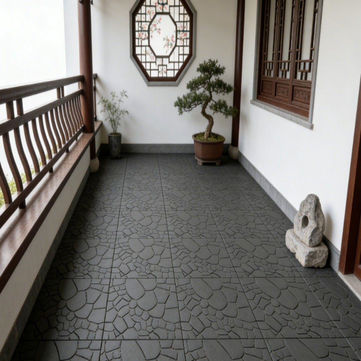 Stone Texture Interlocking Patio Deck Tiles, 44 Pieces