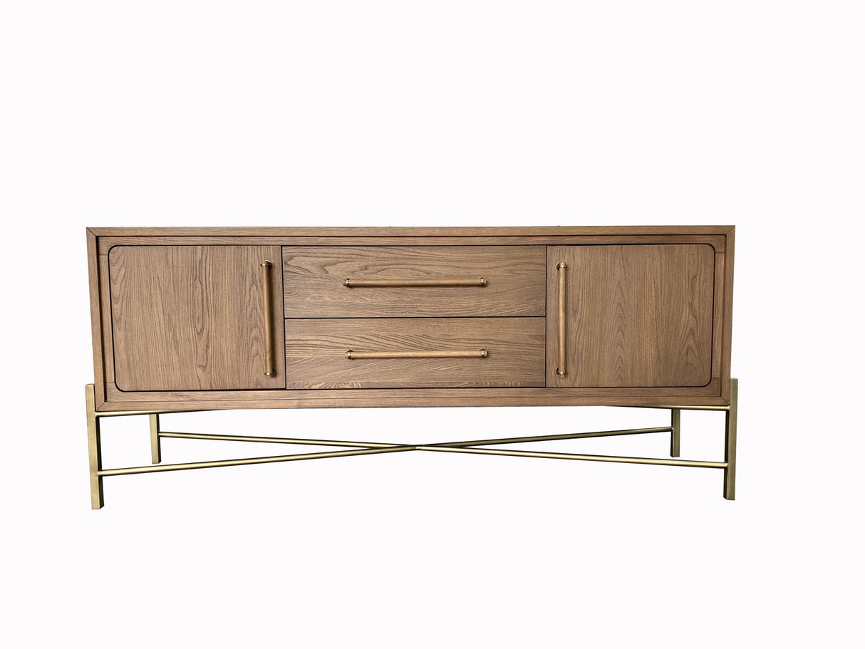 Sideboard Buffet Cabinet with Charging Station Wood Veneer 72x32in Light Brown