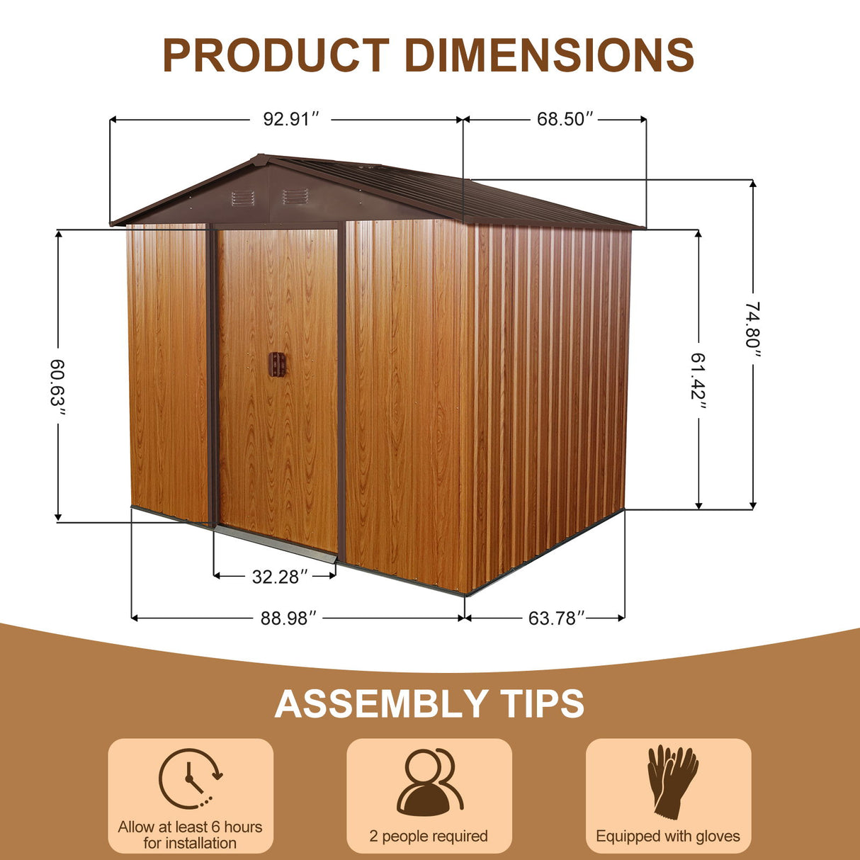 Outdoor Metal Storage Shed Garden Building Heavy Duty with Floor Base