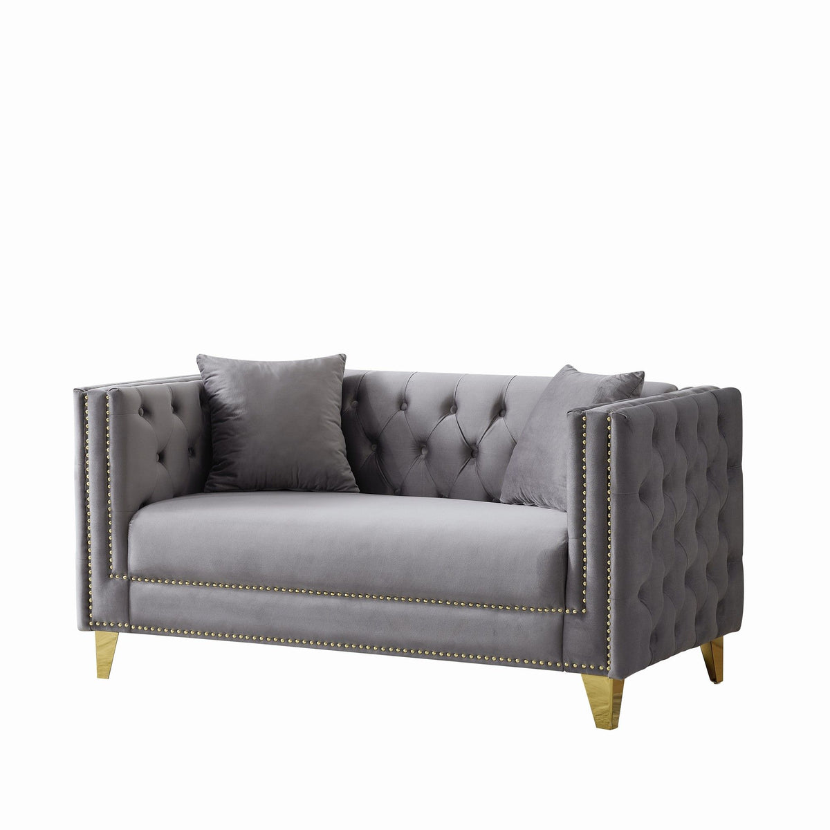 2 Seater Deep Seat Sofa With Button Nailhead, Square Arm